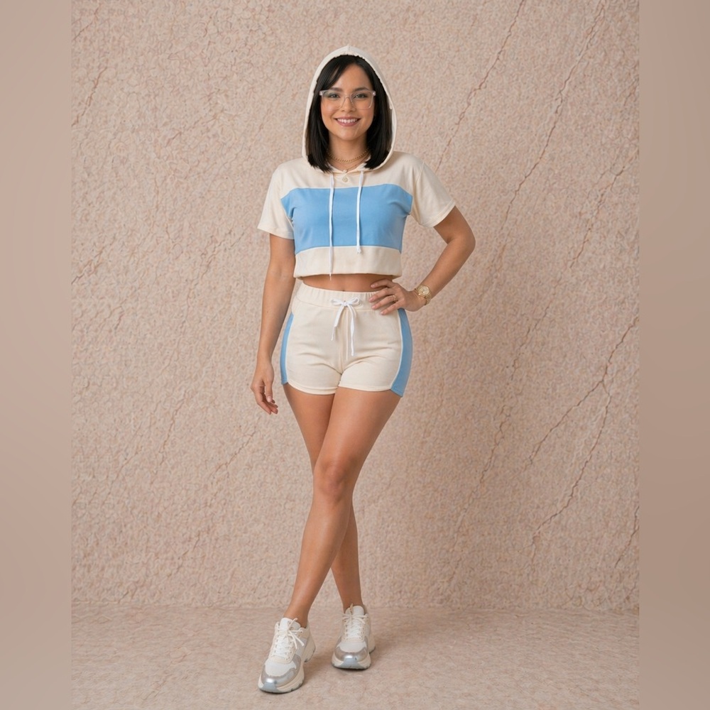 GlowMotion Luxe 2PC Sport Set | Crop Hoodie + Shorts | Athleisure Chic